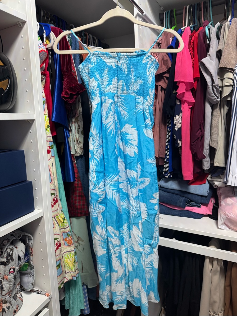 Blue & White Tropical Maxi Dress
